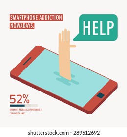 human get drowned on smartphone addiction infographic concept vector