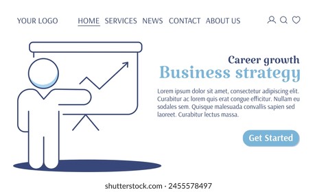 Human giving presentation to improve productivity. Business strategy, career growth, performance management. Vector template for web, banner, landing page, website, startup.