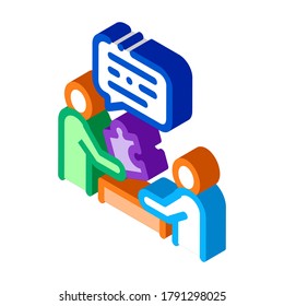 Human Giving Puzzle Piece Icon Vector. Isometric Businessman Explains What Lacking In Work Of Employee sign. color isolated symbol illustration