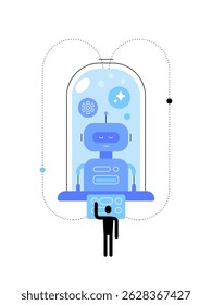 Menschen geben Aufgaben an Roboter in einem Labor. Konzept des maschinellen Lernens Flache Grafik. Vektordatei.
