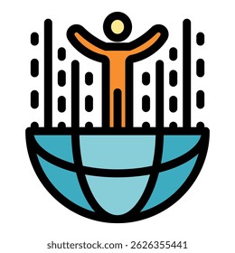 Human global gravity icon. Outline human global gravity vector icon color flat isolated