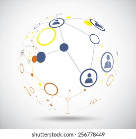 Diseño de redes de conexiones de globo humano, ilustración vectorial