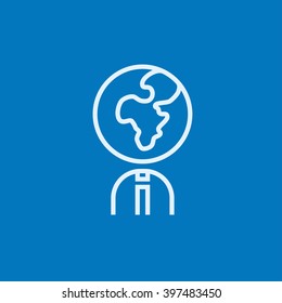 Human with globe head line icon.