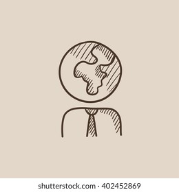 Icono de esbozo humano con cabeza de globo.