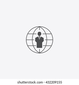human globe, man behind earth vector icon on white background