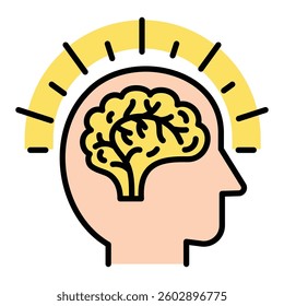 Human with glowing brain color icon with editable stroke, featuring a human figure with a glowing brain, symbolizing intelligence and mental power