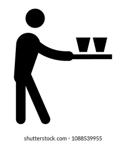 
Human glyph holding a table of drinks serving to guest 
