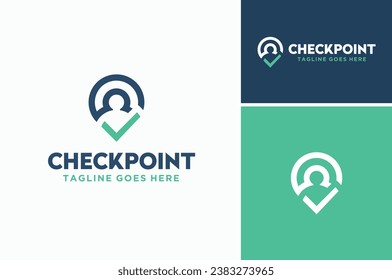 Human with GPS Pin Map and Check Mark for People Identify Location Verification Validation Access Logo Design