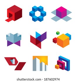 Human great imagination and box cube colorful creativity logo icon set