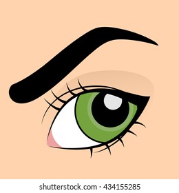 Human green eye in cartoon style