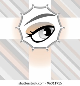 Human grey eye invitation card. vector background