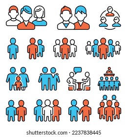 Human Group and Business People Icons Set. Vector