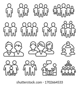 Human Group Icons Set on White Background. Line Style Vector