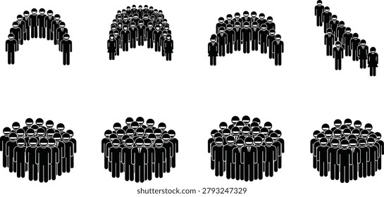 Human group icons showing teamwork, unity, organization, and social connection in circular and triangular formations