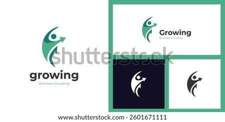 human growing up with arrow logo icon design for business financial, marketing logo template