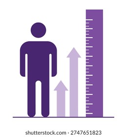 Human growth chart illustrates height progression over time with measurement scale