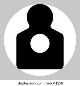 Human gun target icon. Black icon in white circle at gray background. 