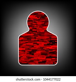 Human gun target icon. Vector. Icon with white contour and texture from red rectangles at grayish background.