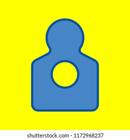 Human gun target icon. Vector. Office style blue icon at yellow background.