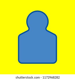 Human gun target icon. Vector. Office style blue icon at yellow background.