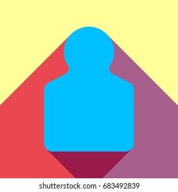 Human gun target icon. Vector. Deep sky blue icon with two flat violet and raspberry semitransparent shadows on canary background.