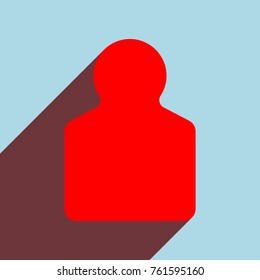 Human gun target icon. Vector. Red flat icon with infinte wine shadow to left down corner at sky background.