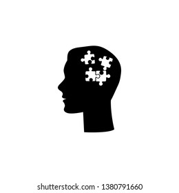 Human had flat icon with puzzle inside. Vector illustration