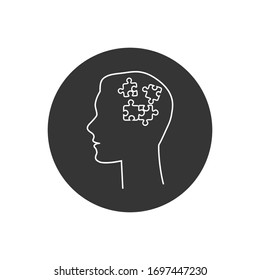 Human had flat line icon with puzzle inside. Vector illustration