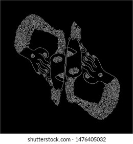 Human half head art line abstract vector