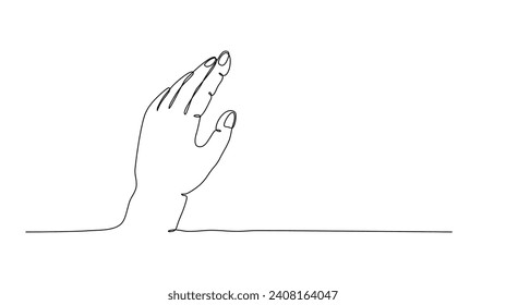 A human hand up in the air continuous lineart.