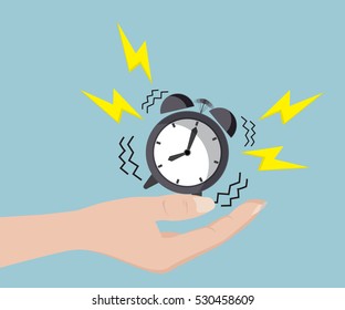 Human Hand with Alarm Clock Time Management Concept Vector Illustration