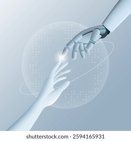 Human hand and android robot hand, technology,  development of artificial intelligence, robotics, partnership, digitalization