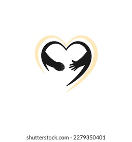 Human hand and animal paw embracing heart.Logo, icon of friendship between human and animals.Friendship vector illustration.