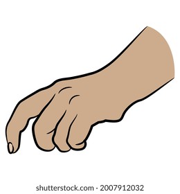 Human hand with bent fingers in relaxed gesture. Cartoon style. Press the button.