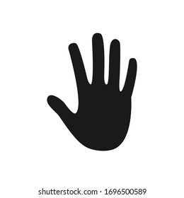 Human hand black vector illustration isolated on white. People arm icon. Silhouette model palm people. Prohibition, warning, stop symbol