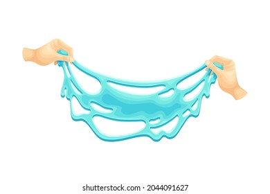 Human Hand with Blue Slime as Viscous Colorful Toy Vector Illustration