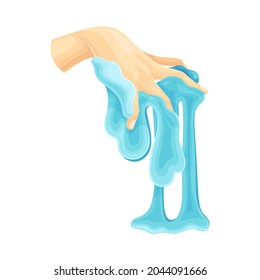 Human Hand with Blue Slime as Viscous Colorful Toy Vector Illustration