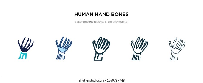 human hand bones icon in different style vector illustration. two colored and black human hand bones vector icons designed in filled, outline, line and stroke style can be used for web, mobile, ui