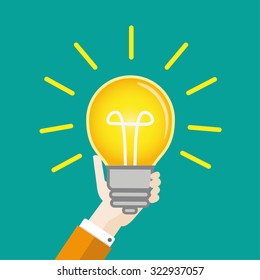 Human hand with bulb on the green background. Eps 10 vector file.