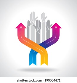 human hand and business chart arrows