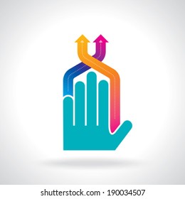 human hand and business chart arrows