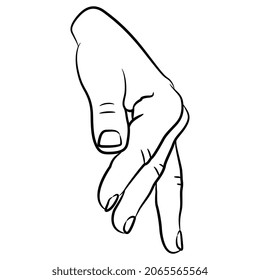 Human hand. Cartoon style. Black and white linear silhouette.