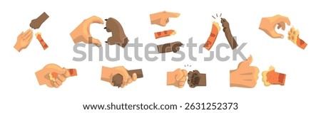 Human Hand and Cat or Dog Claw Paw Vector Set