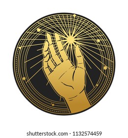 Human hand catching the star. Vector template for stickers, temporary tattoo and other designs