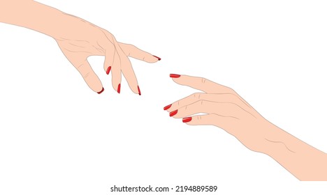 Human hand with caucasian skin and square nails covered with red polish.