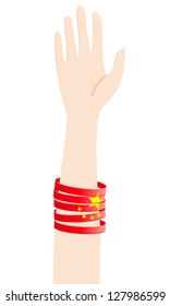 Human hand with Chinese flag rubber wristbands.