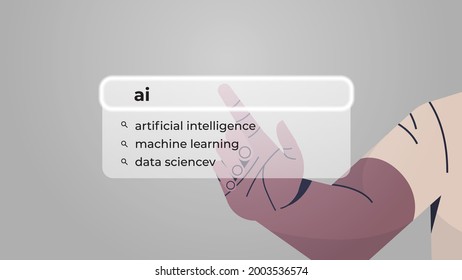 human hand choosing ai in search bar on virtual screen artificial intelligence internet networking