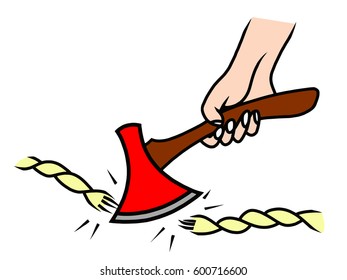 Human hand chops with an ax rope color vector