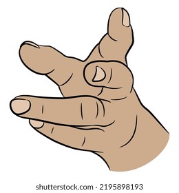 Human hand with clenched fingers. Reaching forward gesture. Empty palm. Front view. Cartoon style. Isolated vector illustration. 