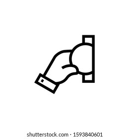 Human hand with coin simple flat illustration.